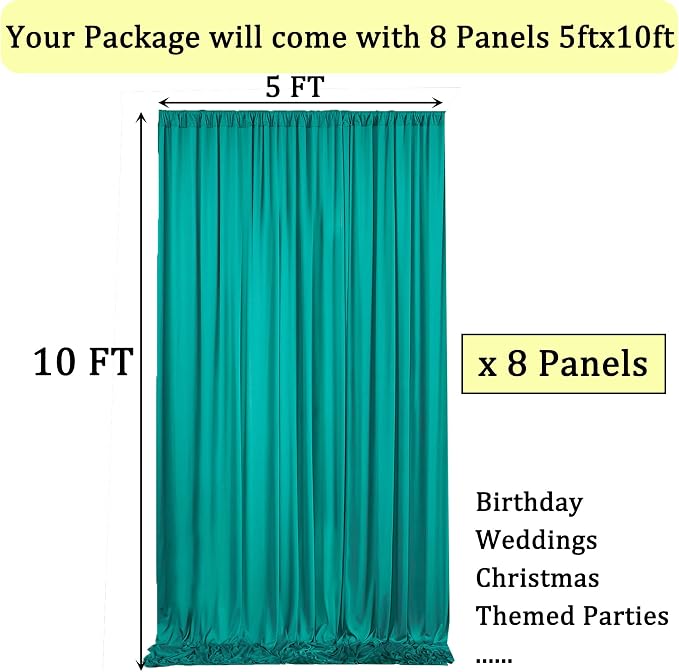 40ftx10ft Wrinkle Free Turquoise Backdrop Curtains for Parties, Thick Polyester Teal Photo Backdrop Drape 8 Panels for Wedding Birthday Photography Background Backdrop Stand - Image 3