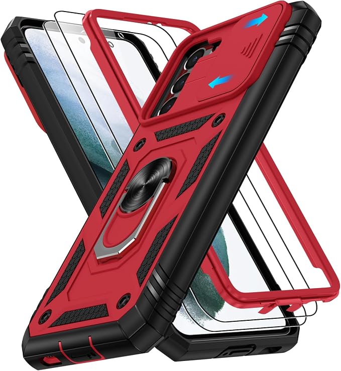 Gritup for Galaxy S21 Phone Case Military-Grade Shockproof with Kickstand | with 2 PCS Screen Protector, Slide Camera Cover, Heavy Duty Outdoor Protection Funda para Galaxy S 21 Cover-Red+Black by Gritup