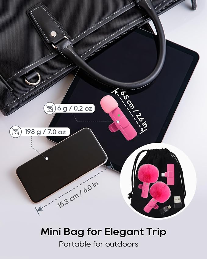 Mini Microphone for iphone Android Phone Tablet ipad PC, Usb C Wireless Lavalier Mic for Video Recording Vlogging Youtube Tiktok Podcast Interview content creators, Type C Tiny Microphones Rose Pink - Image 5