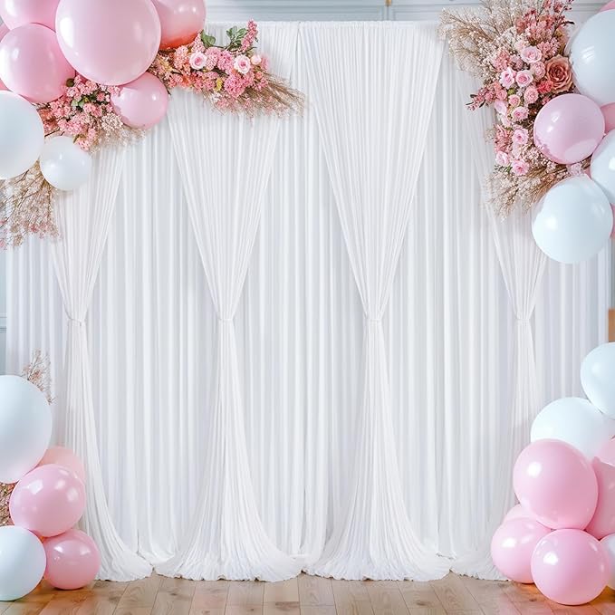 White Backdrop Curtains 8 Panels, 10 Feet Wrinkle-Free Polyester Photography Backdrop Drapes for Wedding Baby Shower Party Background Backdrop Stand- 32 X10FT (White) - Image 4