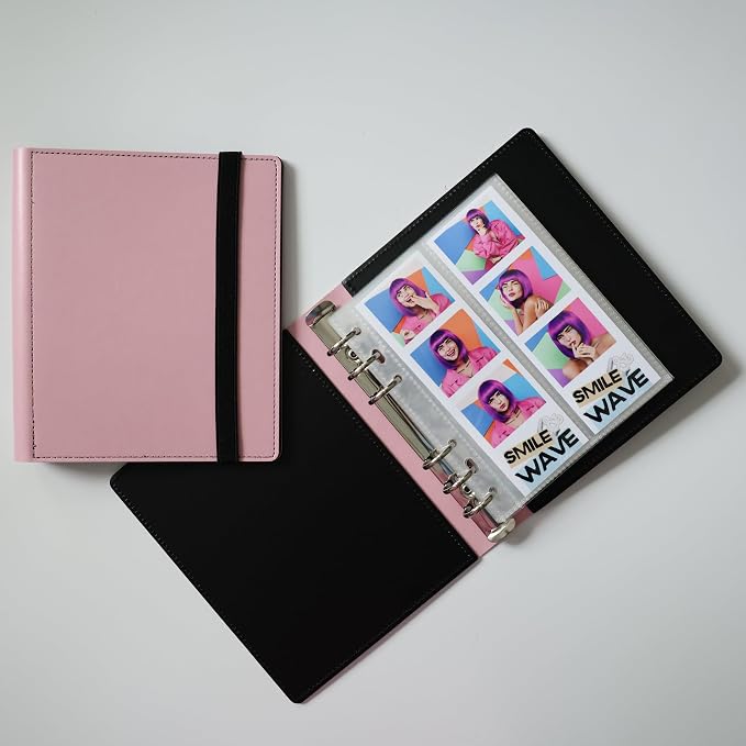Photo Album For 2X6 Photo Booth Slip In Strips And 4X6 Pictures - 6 Ring Notebook Binder With 20 2 By 6 Sleeves - Fits 80 Photobooth Prints (PINK HARD COVER, 2X6) by SMILEWAVE