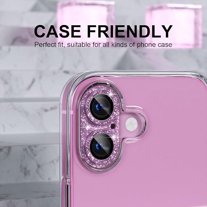 Choiche for iPhone 16 /iPhone 16 Plus Camera Lens Protector, Glitter-Pink | Bling Metal Camera Cover with 9H Tempered Glass Lens Screen Protector Accessories, Strong Adsorption, Case-Friendly - Image 4