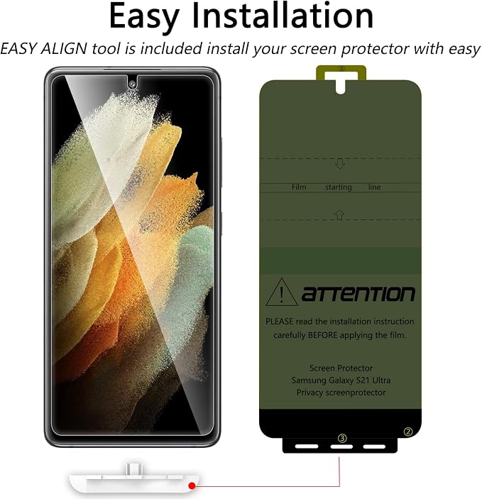 LYWHL [2+2 Pack for Samsung Galaxy S21 Ultra Privacy Screen Protector [Support Fingerprint ID] Anti-Spy Full Adhesive Flexible Film + Camera Lens Glass Protector for Galaxy S21 Ultra 6.8” 5G 2021 - Image 4