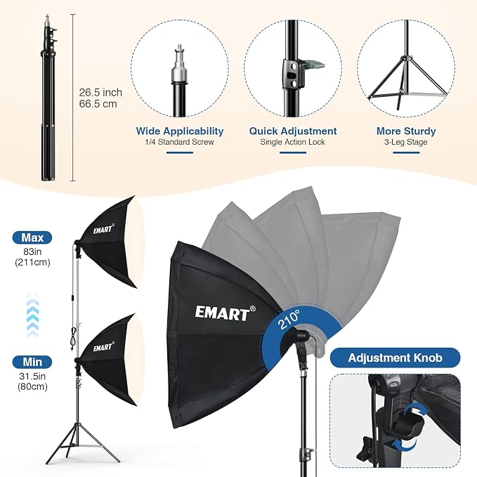 EMART Softbox Lighting Kit, 135W 25.5" Octa Soft Box for Photography 2Pack | 3000K-6500K LED Bulb with Remote, Professional Photography Lighting with Sandbag for Studio Lights, Portrait, Video Recording - Image 6