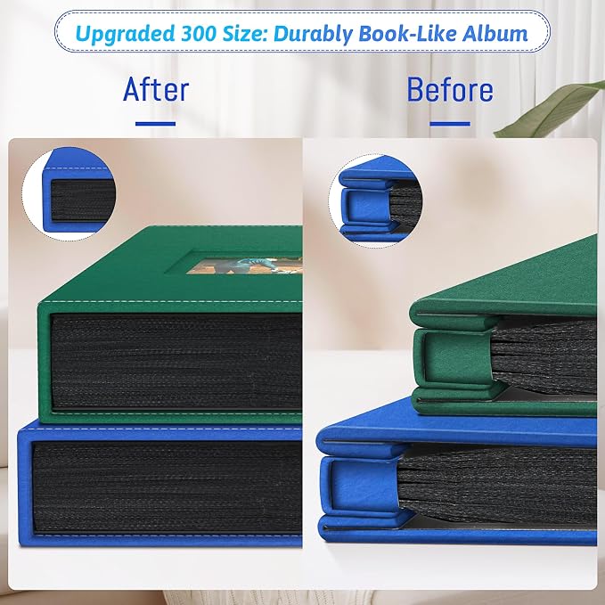 Popotop 4x6 Photo Album Holds 300 Pictures, Vegan Leather Hardcover | 300-Photos Capacity, Acid-Free PP Slip-In Pockets, Mixed-Orientation Layout, Front Photo Window, Gifts for Wedding Baby - Image 6