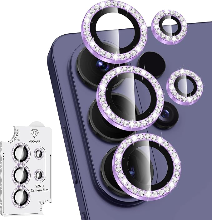 for Samsung Galaxy S26 Ultra Camera Lens Protector, Individual Metal Ring Tempered Glass Lens Cover, [Strong Adsorption] Scratch Resistant Ultra-Thin HD Clear Lens Cover, 1 Set-Purple Diamond by Btscase