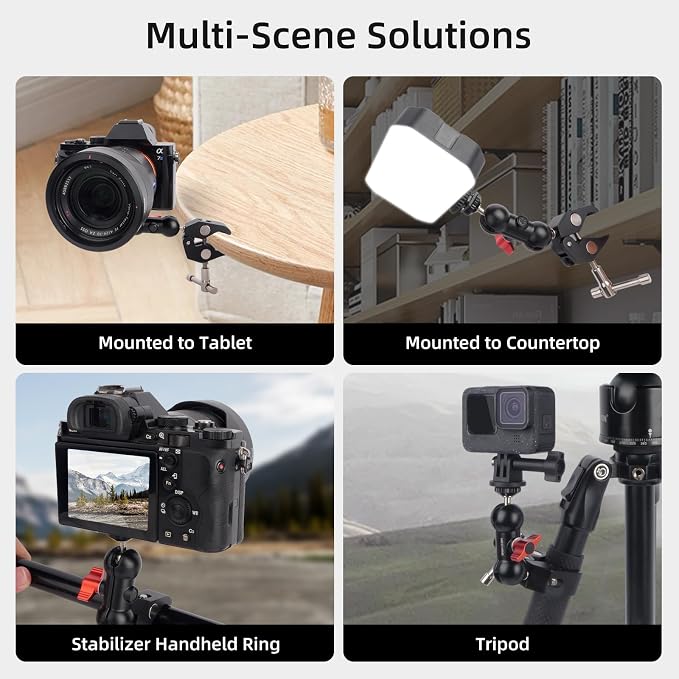 Super Clamp Mount Kit with 360° Ballhead Magic Arm – Universal Camera Mount with 1/4"-20 Screws for DSLR Camera,Led Lights,Action Cameras,and More - Image 7