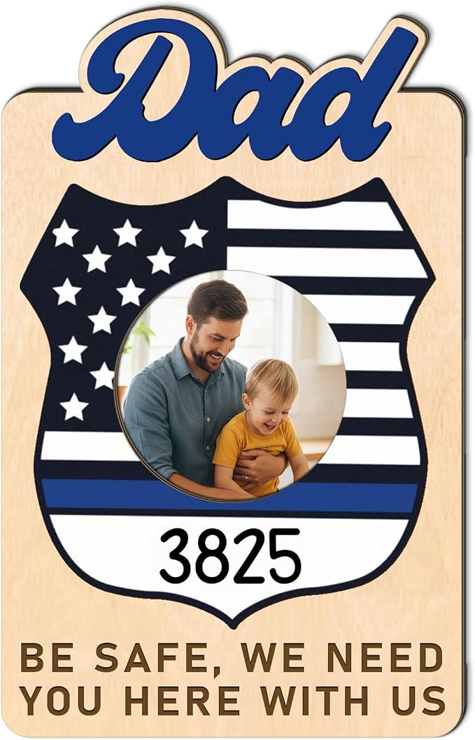 Police Dad Car Picture Frame Visor Clip, Visor Clip Photo Frame for Car Fathers Day, Police Drive Safe Daddy Cars Decoration, for Dad from Son Daughter, We Need You Here with Us by TRUMPETIC