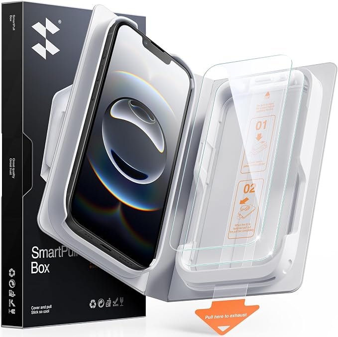 SMARTDEVIL 2 Pack for iPhone 16e/14/13Pro/13 Screen Protector | Tempered Glass, SmartPull Box Bubble-Free Instant Install Applicator, 9H Military-Grade Protection, Case-Friendly by SmartDevil