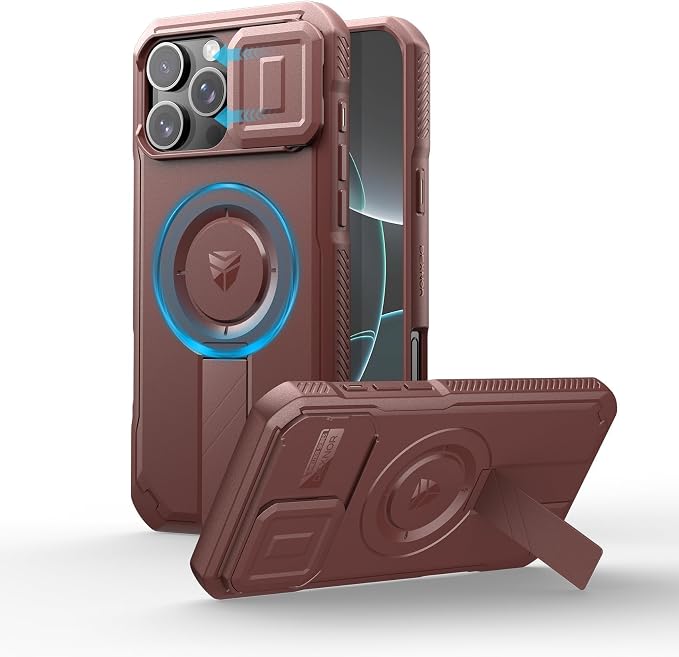 Dexnor for iPhone 16 Pro Max Case with Slide Camera Cover & Adjustable Kickstand, Magnetic Rugged Shockproof Bumper Cases Heavy-Duty Magnetic Protective Cover,Maroon Red by Dexnor