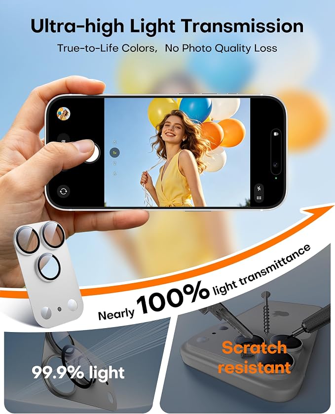 TAURI 2 Pack for iPhone 17 Pro Max Camera Lens Protector, Silver | Full Coverage Military-Grade Shatterproof, Upgrade AR Anti-Reflection Ultra Clear Transmission & Case Friendly - Image 7