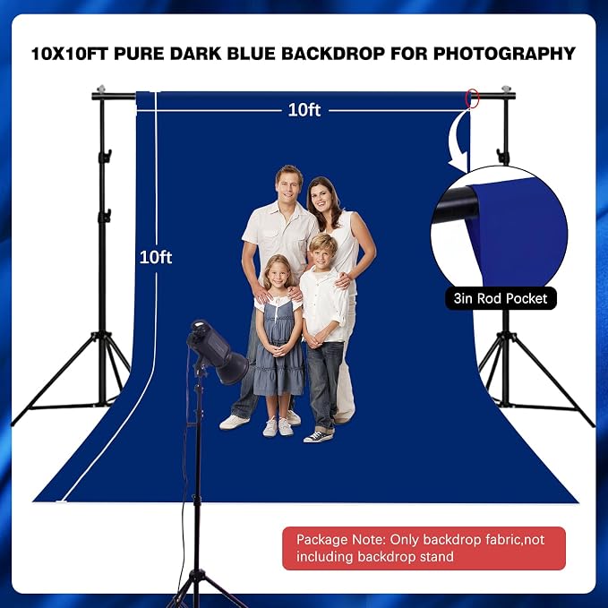Blue Photography Backdrop for Photoshoot, 10x10 Ft Polyester Photo Backdrop Curtains, Blue Backdrops Screen for Photo Studio, Video, Content Creators, Birthday Parties Background - Image 2