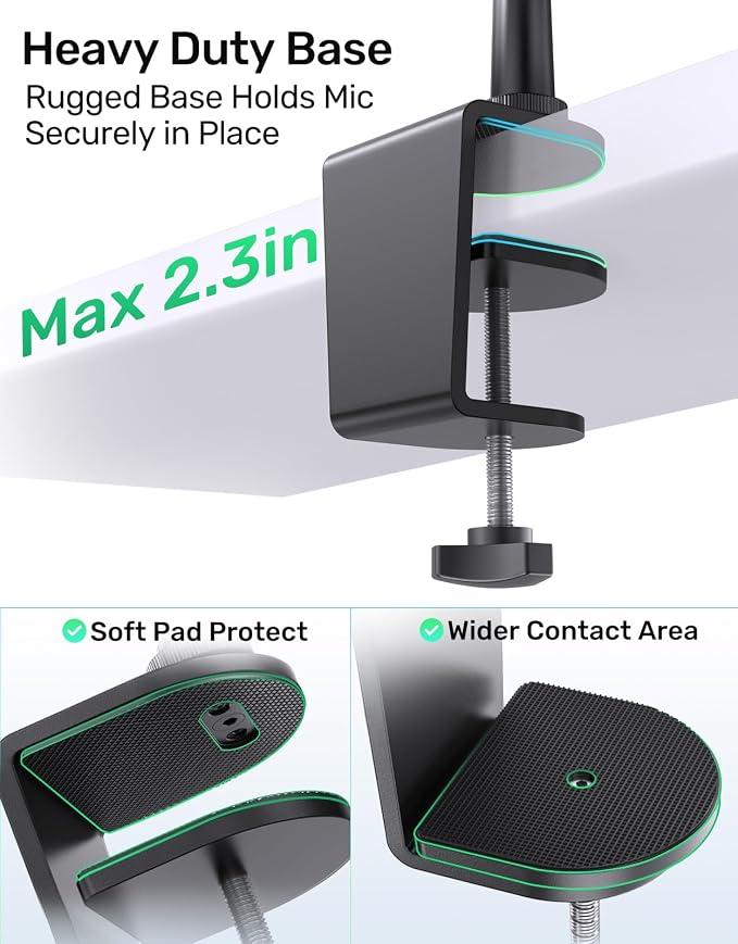 19 Inch Gooseneck Microphone Holder for Podium, 【Heavy-Duty】 2.5 lb Max | Thickened Aluminum Flexible Gooseneck, 2 Mic Holders, 1/4" and 3/8" Adapters, Desk Clamp, Ideal for Gaming, Podcast - Image 4