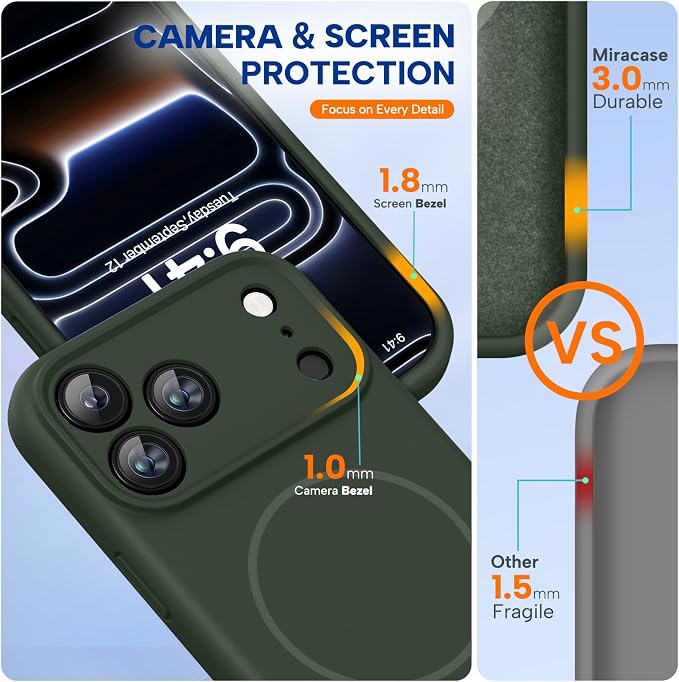 Miracase Silicone & Magnetic for iPhone 17 Pro Max Case, Dark Green | Compatible with MagSafe, Camera Control Cover, Premium Silicone Cover Shockproof Drop Protection Phone Case for 17 Pro Max - Image 4