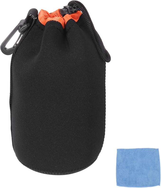 PATIKIL Camera Lens Pouch, 4" ID x 10" H Drawstring Plush Lens Pouch Protective Camera Lens Case Bag Soft Plush Neoprene Bag for DSLR Photography Gear, Black/Orange by PATIKIL