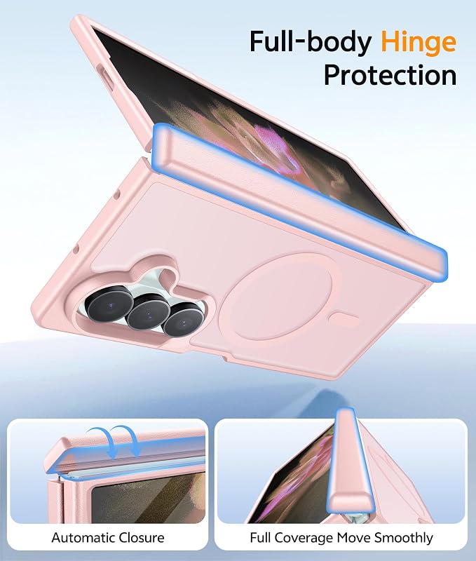 FNTCASE for Samsung Galaxy Z Fold 7 Case, Hinge Protection, Fit for Magsafe | with Screen Protector, Translucent Matte Magnetic Back, 18FT Military Grade Drop Proof, Protective Phone Cover, Light Pink - Image 3