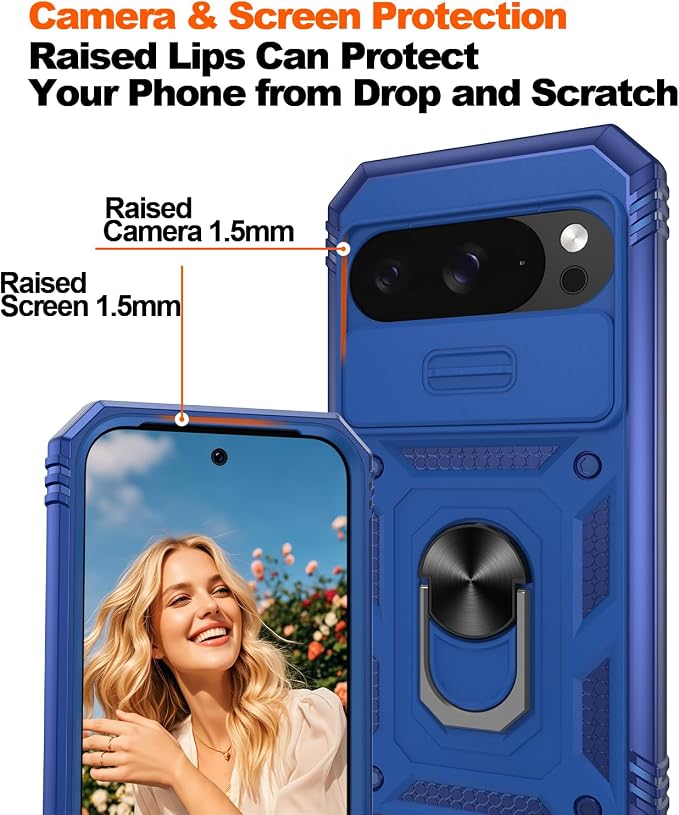 Gritup for Pixel 10 Case: Pixel 10 Pro Case with Screen Protector*2 | Magnetic Stand & Slide Camera Cover, Shock Proof Military-Grade para Google-Pixel-10/10 Pro Cover, Blue - Image 5