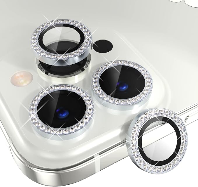 Choiche for iPhone 14 Pro/iPhone 14 Pro Max Camera Lens Protector | Ultra HD, Bling 9H Tempered Glass Camera Cover Screen Protector Metal Ring Decoration Accessories (Diamond-Silver) by Choiche