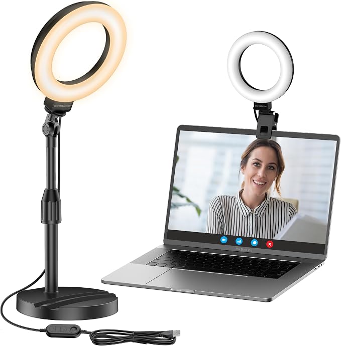 InnoGear Ring Light with Stand for Desk Computer 60 LED Streaming Lighting | LED Lights for Video, Clip On, Portable, 5 Color Modes, Adjustable, Monitor, Laptop, Easy to Attach, Recording by InnoGear