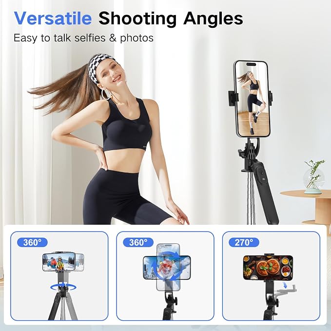 Metal Selfie Stick Tripod for iPhone with Light,70 inch Cellphone Selfiestick with Remote,Phone Tripod Holder for Video Recording,Portable Travel Selfie Stick Compatible with iPhone,Android and Gopro - Image 3