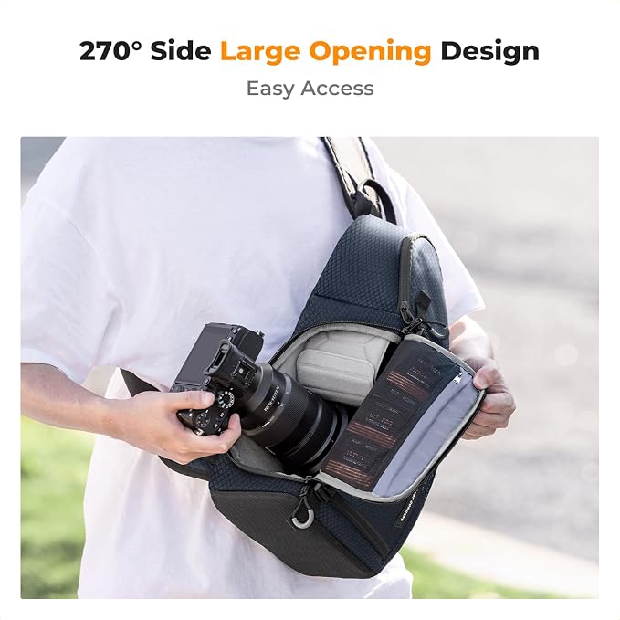 K&F CONCEPT Camera Sling Bag, Compact Crossbody Backpack, 10L | Fits Mirrorless & Small DSLR. Water-Repellent Twill Fabric. 5 Removable Dividers. Adjustable Strap 20.5–39.8 in. BS11 - Image 2