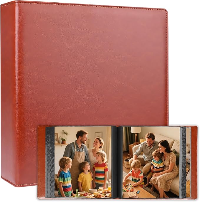 Aevdor 8x10 Photo Album, 168 Photos, Leather Cover, Brown | Large Capacity, Side-Loading Clear Pockets, Vertical 8x10 Layout, Black Inner Pages, Wedding, Travel, Baby & Family Memories by Aevdor