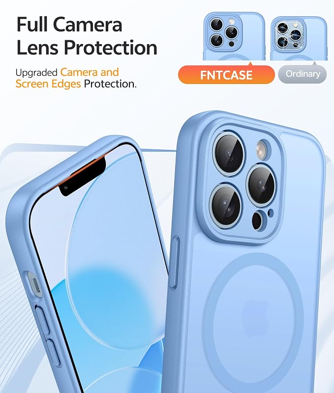 FNTCASE for iPhone 13 Pro Max Case, Fit for Magsafe, Full Camera Protection | Translucent Matte Magnetic Phone Back, 14FT Military Grade Drop Proof, Slim Shockproof Protective Cover, Light Blue - Image 4
