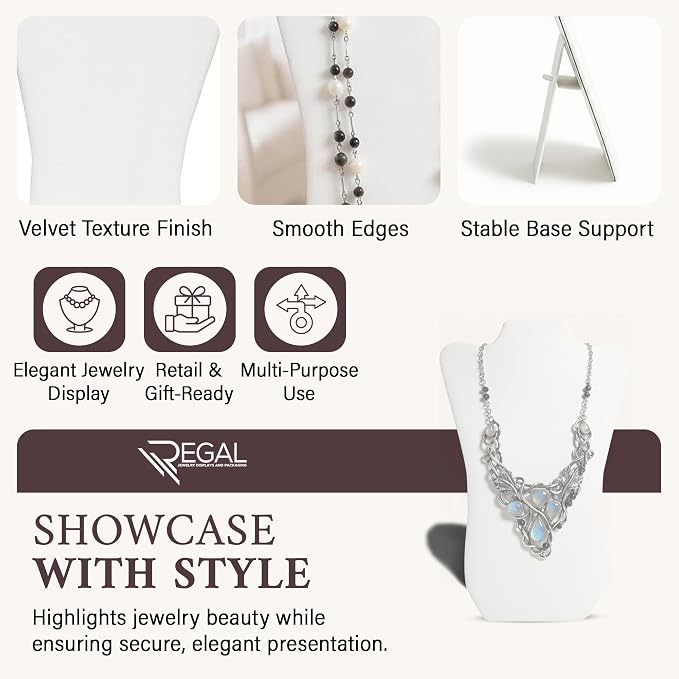 RJ Displays Jewelry Display for Vendors, Velvet Necklace Display Stand Holder, Jewelry Stand Necklace Holder for Vendors. Jewelry Display Stand 14” H. (White) - Image 3