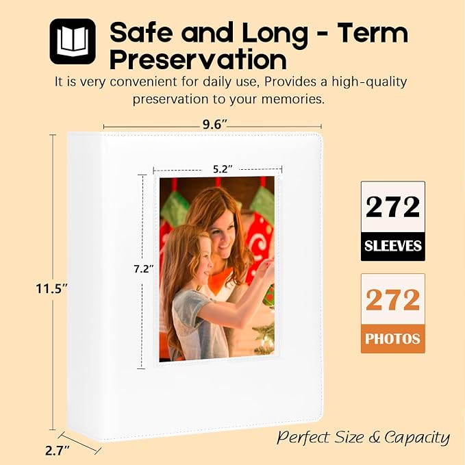 Aevdor 5x7 Photo Album, Holds 272 Photos, Leather Cover, White | Clear 5x7 Photo Pockets, Front Display Window, Family, Wedding, Birthday, Anniversary & Travel Memories - Image 6