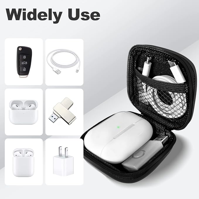 Square + Round Earbud Case Portable EVA Carrying Case Storage Bag Cell Phone Accessories Organizer with Carabiner for Earphone, Earbud, Earpieces, SD Memory Card, Camera Chips, Black * 2 - Image 3