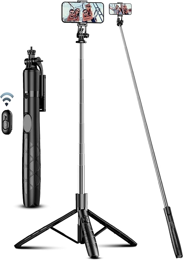 71" Phone Tripod & Selfie Stick, All in One Extendable Cell Phone Tripod with Wireless Remote, Tripods Stand for iPhone & Travel Selfie Stick 360° Rotation Compatible with iPhone Android, Camera by SelfieShow