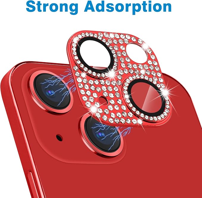 for iPhone 13 & iPhone 13 Mini Camera Lens Protector, Bling 3D Rhinestone Sparkle Diamond 9H Tempered Glass Camera Cover Anti Scratch Shockproof Metal Lens Screen Full Protective Cover - Image 3