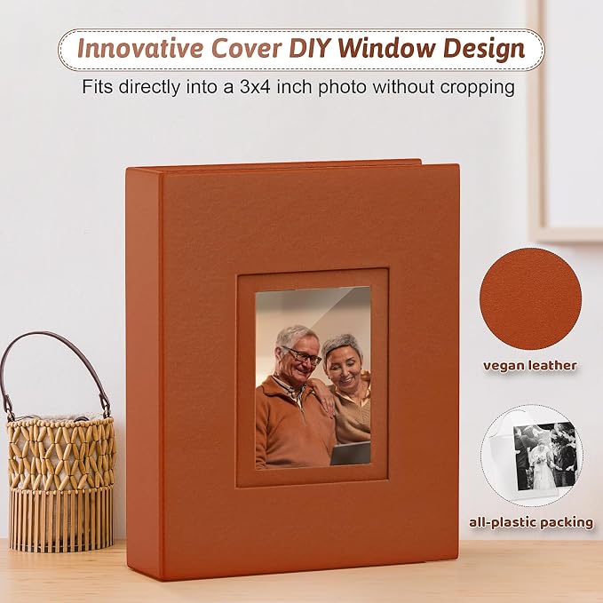 Popotop 4x6 Photo Album Holds 100 Pictures, Vegan Leather Hardcover | 100 Photos Capacity, Acid-Free Clear Slip-In Pockets, Compact Format, Front Photo Window, Gifts for Family Wedding Baby - Image 2
