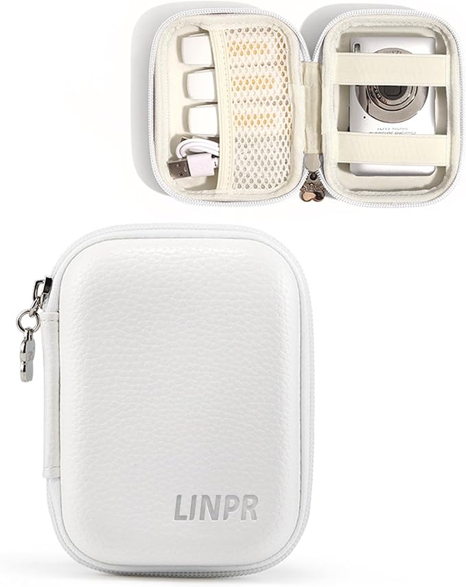 Digital Camera Case for KODAK PIXPRO FZ55/FZ45, Case Only, White | Fits CAMKORY DC403 and Canon PowerShot ELPH 360 HS Compact Digital Cameras, Small Hard Shell Camera Pouch with Mesh Pocket by Linpr