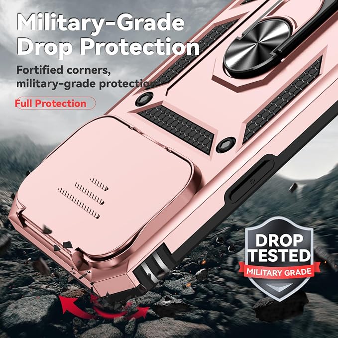 SunStory Phone Case for iPhone 17 Pro Max with HD Screen Protector & Slide Camera Cover & Rotated Ring Kickstand, [Military-Grade] Phone Case for iPhone 17 Pro Max, Rose Gold - Image 6