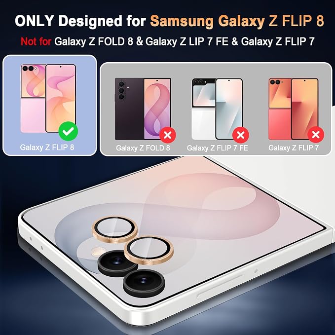 Meshine for Samsung Galaxy Z Flip 8 Camera Lens Protector,Scratch Proof,Strong Adsorption,9H Hardness with Metal Ring Camera Cover,Ultra Thin Case Friendly,Accessories Lens Protector,Gold - Image 2