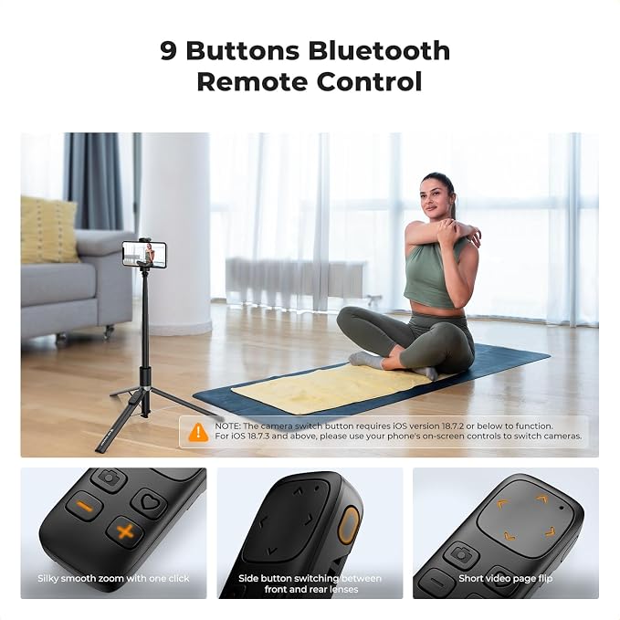 K&F CONCEPT Selfie Stick, Auto Open & Close Phone Tripod Stand | 360° Rotatable Selfie Stick with 9 Button Bluetooth Remote, Extendable Automatic Tripod for Cell Phone, X96 - Image 4