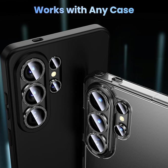 Uyiton for Samsung Galaxy S26 Ultra Camera Lens Protector, Unique Design | Case-Friendly, Ultra-Thin, Military-Grade Sapphire Glass with Aluminum Metal Rear Camera Screen Cover, Glitter Black - Image 5