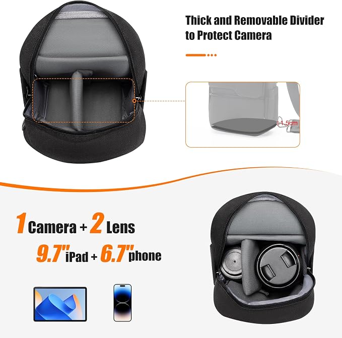 Cwatcun Large Camera Sling Bag, Crossbody Chest Bag with Tripod Holder | Fits 1body+2lenses +9.7"iPad +6.7"phone.Travel Photography Bag for Canon, Nikon, Sony, Fuji DSLR/SLR/Mirrorless Cameras, Lens - Image 3