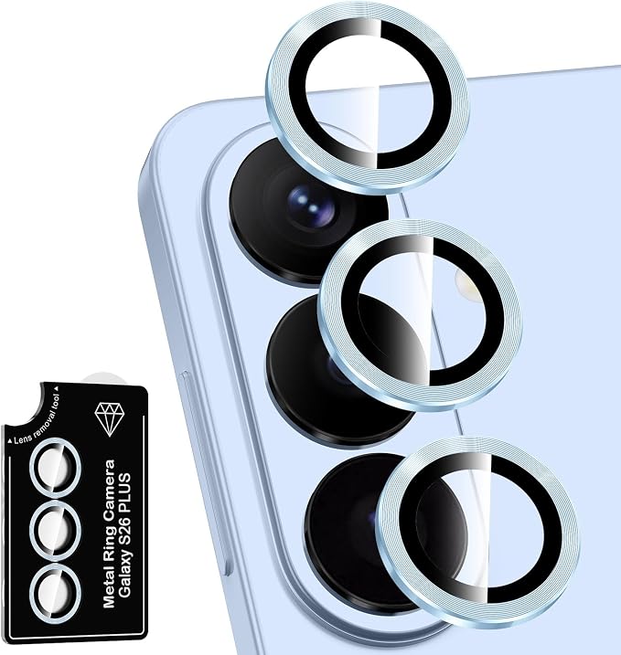 for Samsung Galaxy S26 Plus Camera Lens Protector, Individual Metal Ring Tempered Glass Lens Cover, [Strong Adsorption] Scratch Resistant Ultra-Thin HD Clear Lens Cover, 1 Set-Blue by Btscase