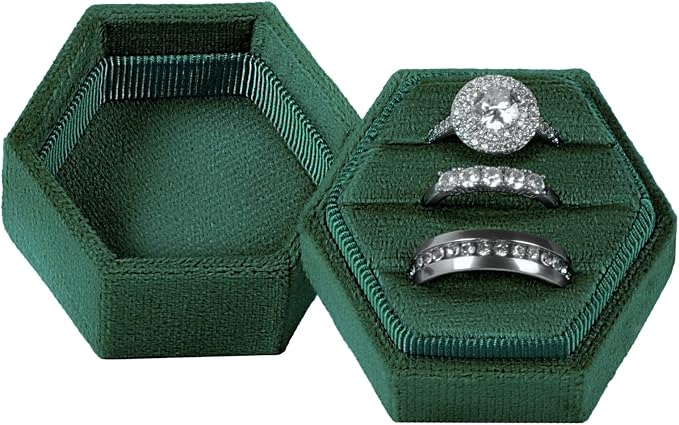 MFXIP Velvet 3 Slots Jewelry Ring Box Engagement Wedding Box Keepsake Box Bridal Photo Ring Triple Slots Hexagon by MFXIP