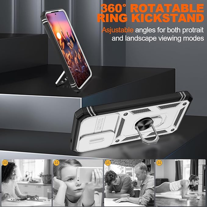 Gritup for Galaxy A57 5G Phone Case: Samsung A57 5G Case with 2*Screen Protector, Magnetic Stand & Slide Camera Cover, Shock Proof Military-Grade para Galaxy A 57 Phone Cover, White+Black - Image 7