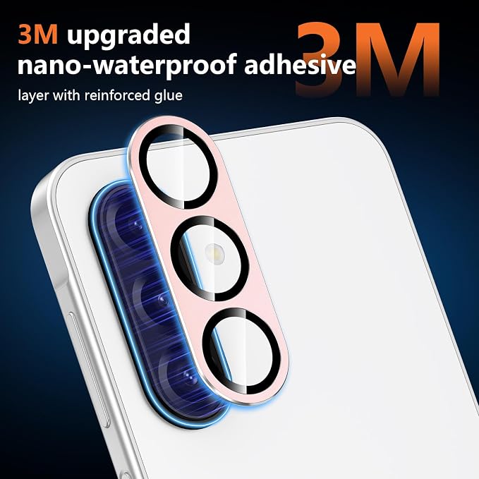 for Samsung Galaxy A17 Camera Lens Protector, Individual Metal Ring Tempered Glass Lens Cover, [Strong Adsorption] Scratch Resistant Ultra-Thin HD Clear Lens Cover, 1 Set-Pink - Image 4