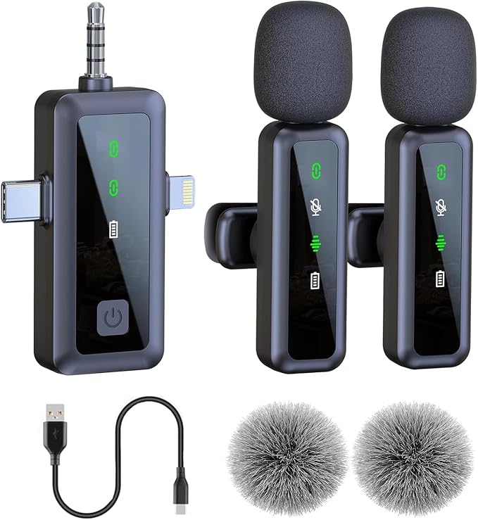 3-in-1 Wireless Lavalier Microphone for iPhone/Android/Camera/PC, Featuring a Rotatable Clip, Mute, Reverb, and Noise Reduction – Ideal for TikTok, YouTube, and Vlogging (3-in-1) by Lisiearoo