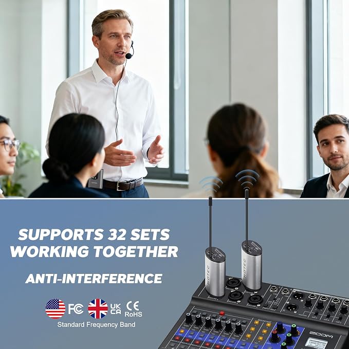 HOTEC UHF Wireless Headset Microphone/Lavalier Lapel Mic with Bodypack Transmitter and Mini Rechargeable Receiver 1/4" Output for Vlogging or Speech - Image 7