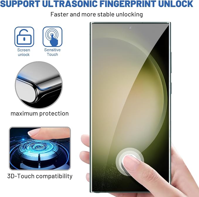 Samcorn 3 Pack Galaxy S23 Ultra Screen Protector, HD Clear Tempered Glass, Fingerprint Unlock, 3D Curved, Scratch Resistant, No Bubble for Samsung Galaxy S23 Ultra 5G Glass Screen Protector - Image 4