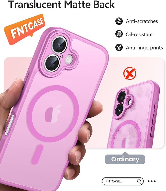 FNTCASE for iPhone 17 Case, Compatible with Magsafe, Glass Screen Protector | Full Camera Protection, Translucent Matte, 14FT Military Grade Drop Proof, Shockproof Protective Phone Cover, Pink - Image 6