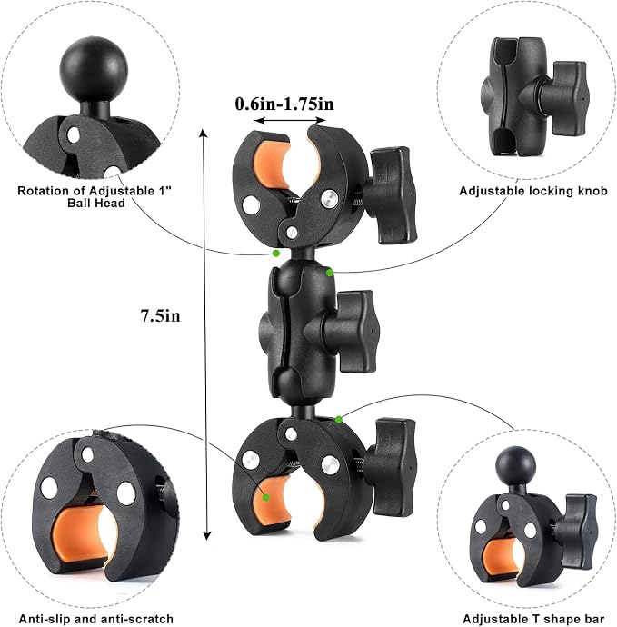 Super Double Clamp Camera Mount Umbrella Clamp for Chair | with 360° Magic Arm Double Ball Head Adapter for Umbrella, Wheelchair, Pole, Strollers, Motorcycle, Photo Studio Light Stand - Image 2