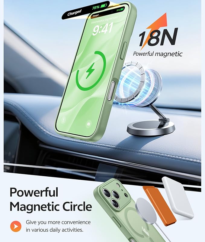 FNTCASE for iPhone 17 Pro Case, Fit for Magsafe, Screen Protector | Full Camera Protection, Translucent Matte, 14FT Military Grade Drop Proof, Shockproof Protective Phone Cover, Light Moss - Image 3