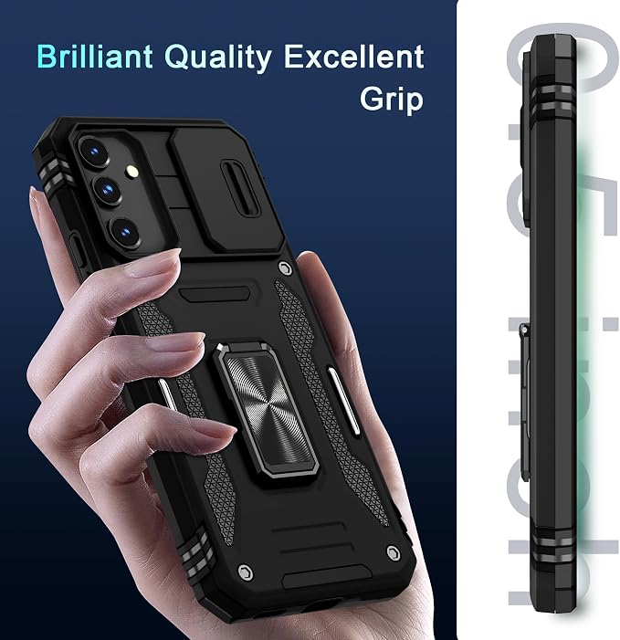 DEERLAMN Case for Samsung Galaxy S25 Plus/S24 Plus 6.7-Inch with Slide Camera Cover+Screen Protector(1 Pack), Rotated Ring Kickstand Military Grade Shockproof Protective Cover-Black - Image 8